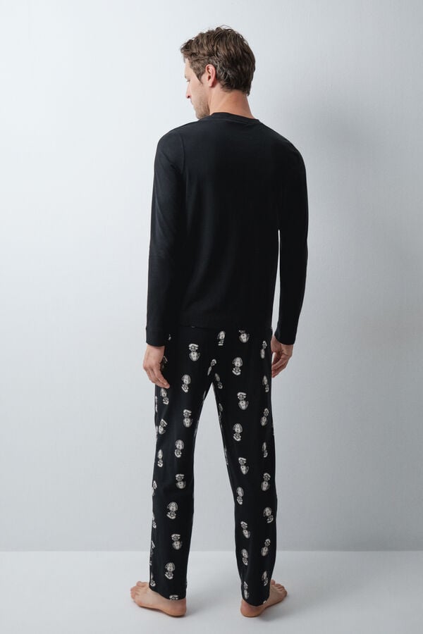 Women'secret Pijama larga de algod&oacute;n Snoopy Halloween negro