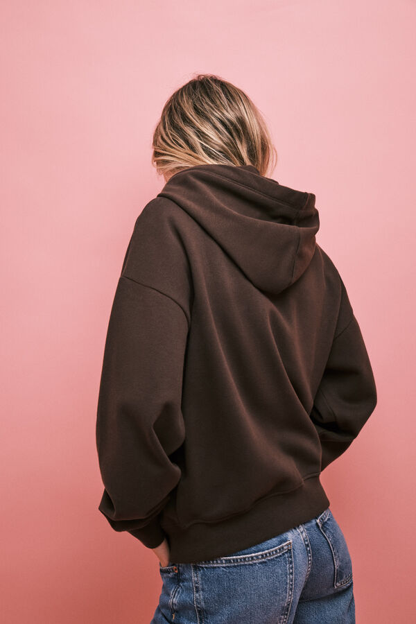 HI&BYE Sudadera con cierre y capucha marr&oacute;n caf&eacute;