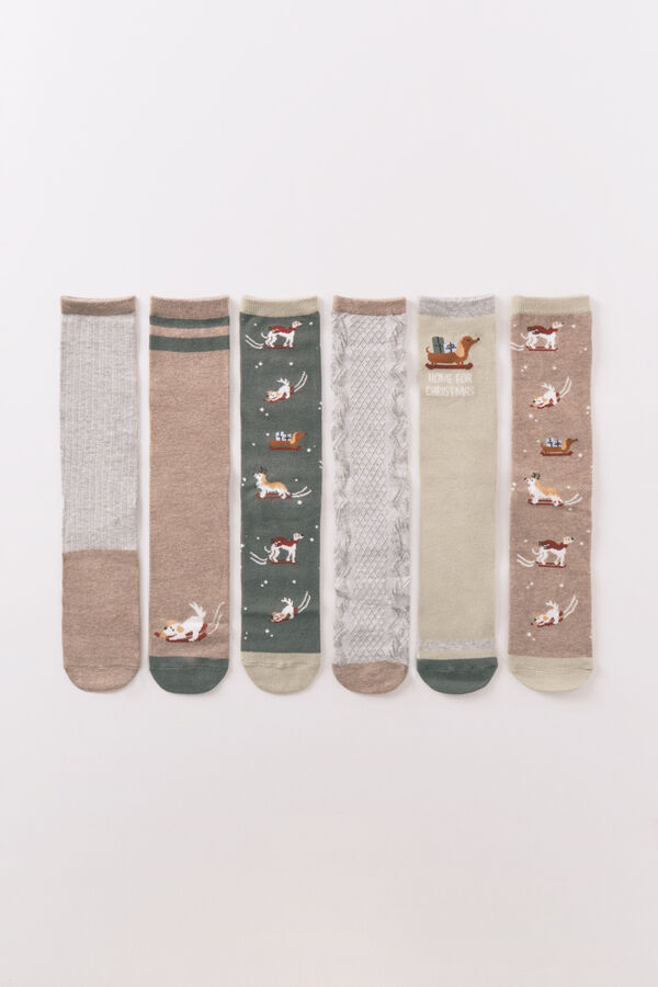 Women'secret Paquete de 6 calcetines largos de algodón para perros  verde