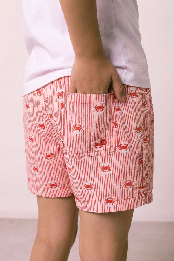 Women'secret Traje de ba&ntilde;o de ni&ntilde;o estampado de rayas y cangrejos coral
