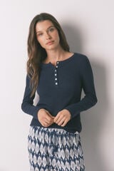 Women'secret Playera manga larga de algod&oacute;n azul azul