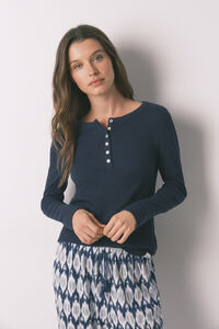 Women'secret Playera manga larga de algod&oacute;n azul