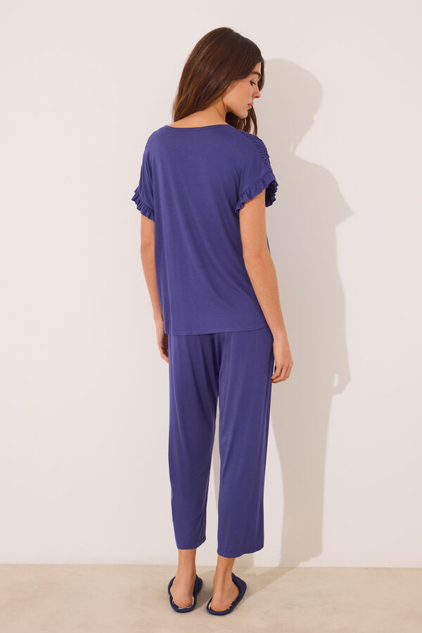 Womensecret Pijama Capri de viscosa azul estampado