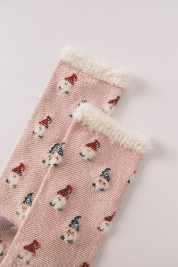 Women'secret Calcetines largos con estampado de gnomos rosa