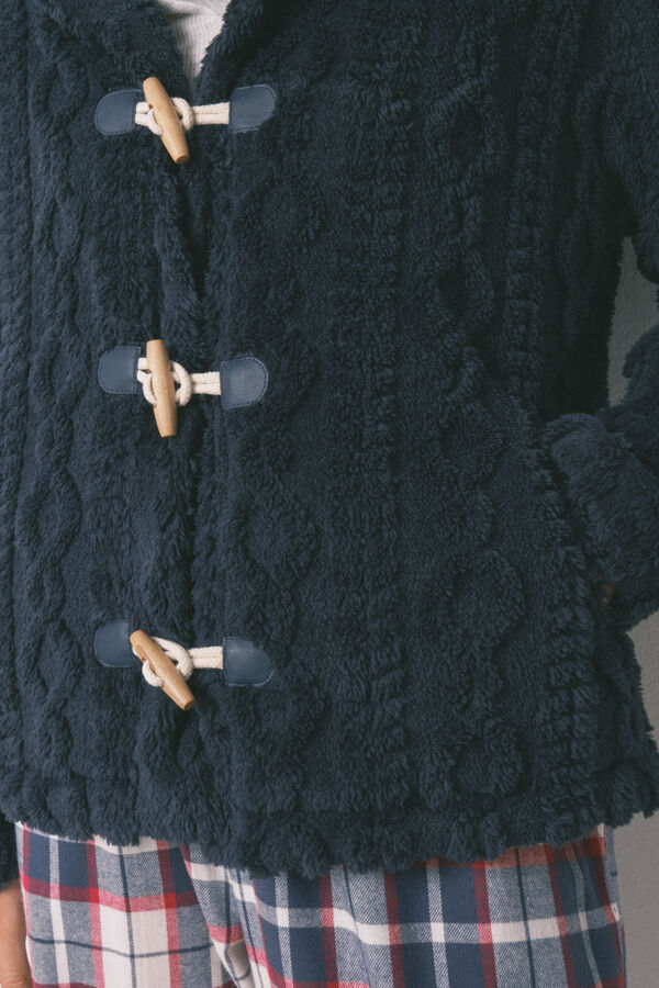 Women'secret Bata corta capucha polar suave azul azul