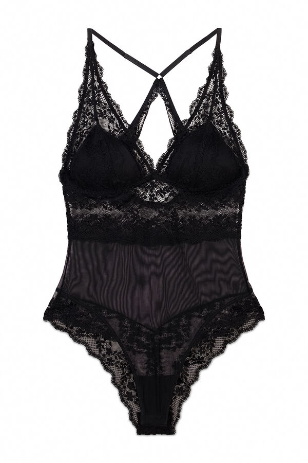 Women'secret Body triangular de microfibra y encaje negro negro