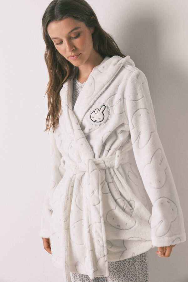 Women'secret Bata midi de forro polar estampada de Miffy blanco