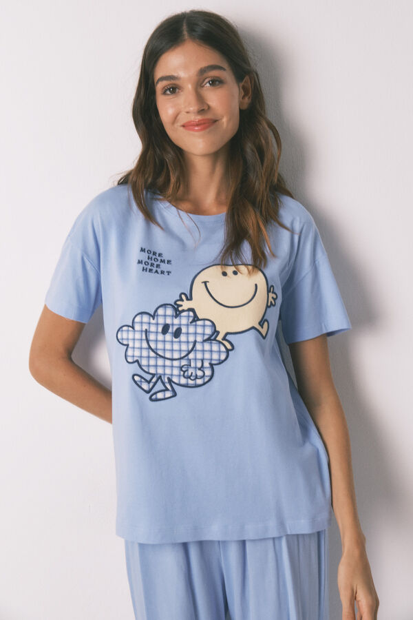 Women'secret Pijama larga de manga corta SmileyWorld&reg; azul