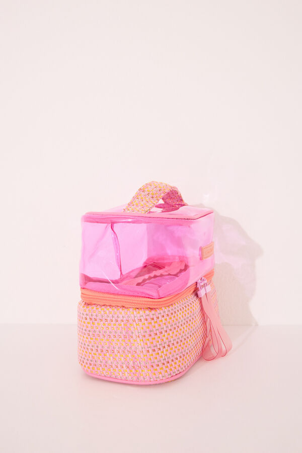 Womensecret Neceser doble de rafia de color rosa mediano estampado