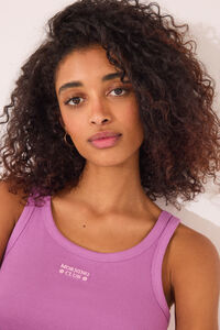 Womensecret Playera de tirantes sin mangas de canalé de color morado morado/lila