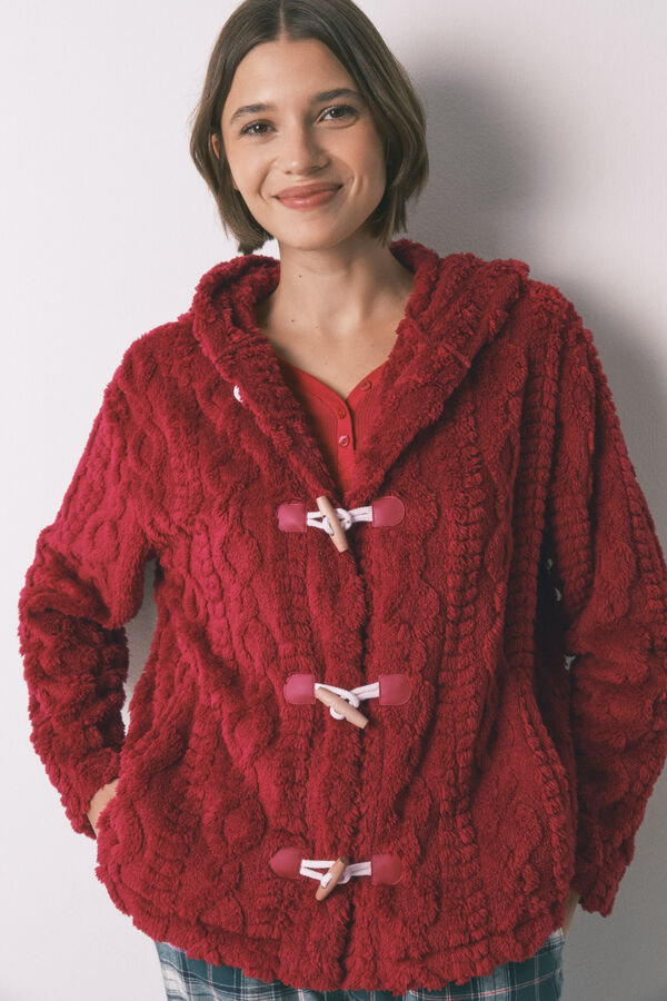 Women'secret Bata corta capucha polar suave rojo rojo
