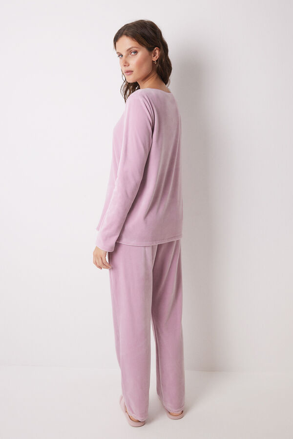 Womensecret Pijama larga terciopelo soft touch rosa rosa