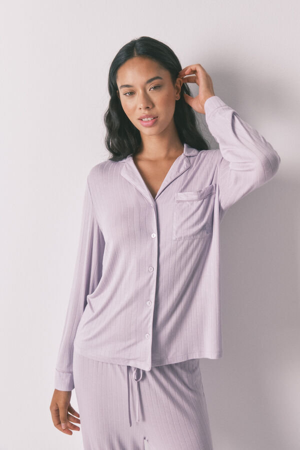 Womensecret Pijama camisera largo de viscosa color lila rosa