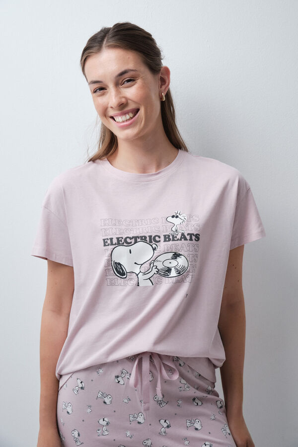 Women'secret Pijama larga de algod&oacute;n Snoopy rosa rosa