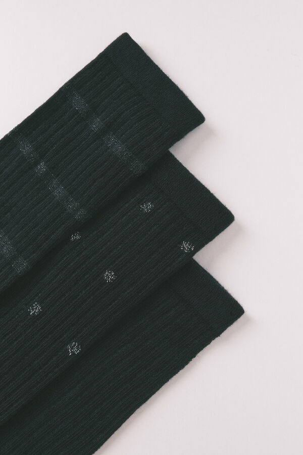 Women'secret Pack de 3 calcetines largos negros de algodón brillante negro