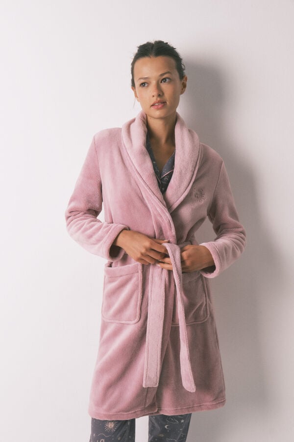 Women'secret Bata midi de forro polar rosa rosa