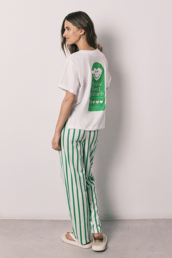Women'secret Pijama larga SmileyWorld&reg; de rayas verde marfil