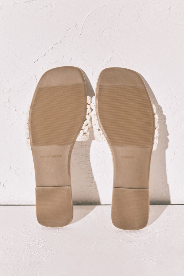 Women'secret Sandalias de pala de crochet beige marfil