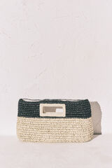 Women'secret Bolsa mediana de rafia natural y negro caf&eacute;