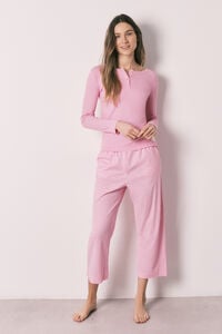 Women'secret Pijama larga estampado vichy de algod&oacute;n rosa