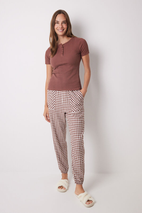 Womensecret Playera manga corta canalé café café