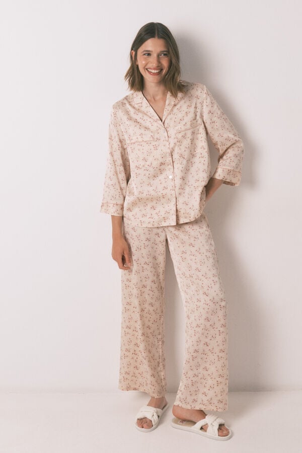 Womensecret Pijama camisera de satén rosa rosa