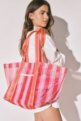 Women'secret Bolsa grande de malla a rayas rosa y naranja estampado