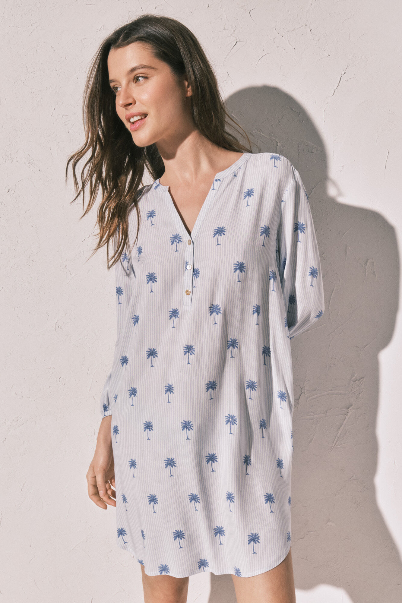 Women'secret Playera de dormir corta de rayas con palmeras