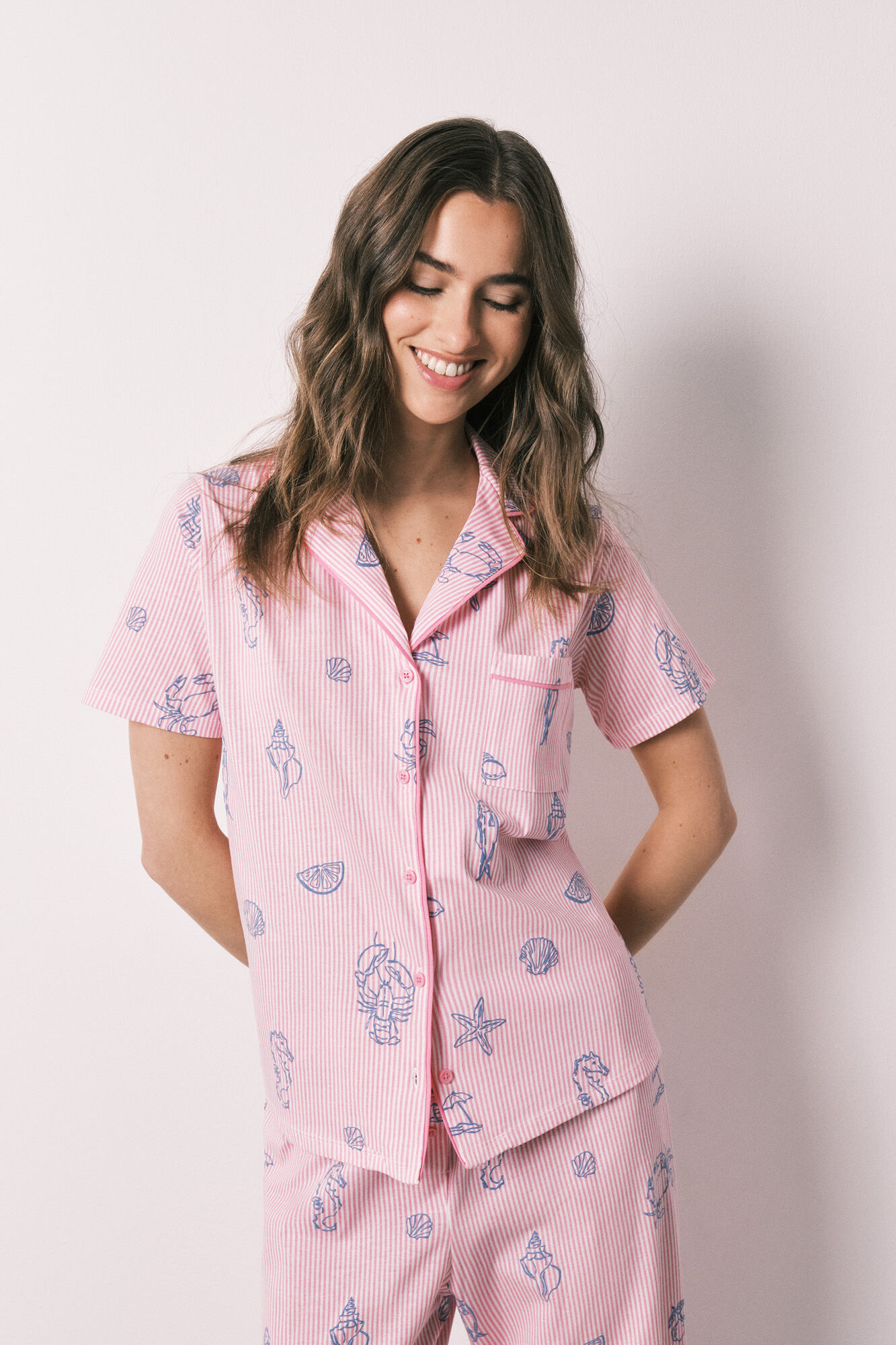Women'secret Pijama camisera de algod&oacute;n a rayas rosa