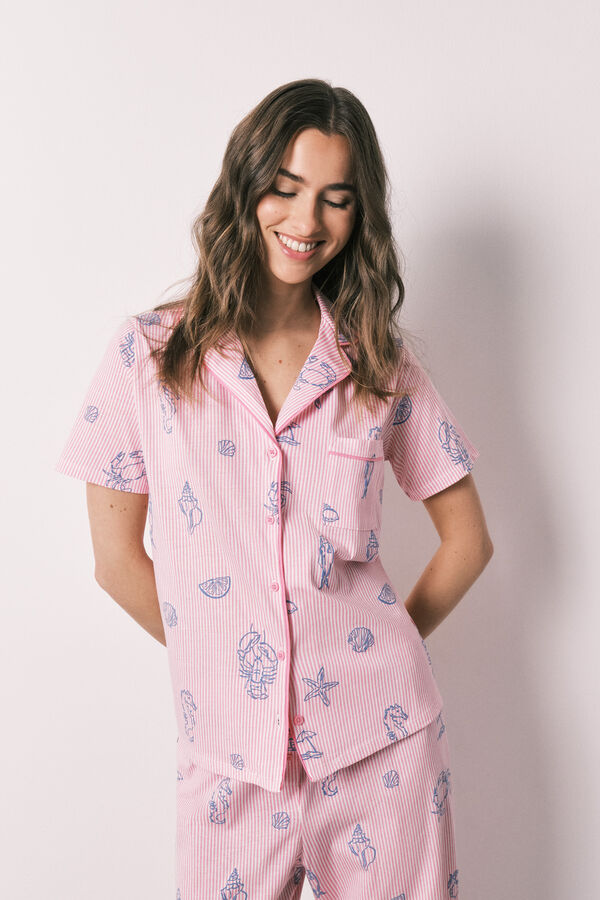 Women'secret Pijama camisera de algod&oacute;n a rayas rosa rosa