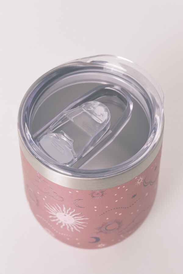 Women'secret Taza térmica de metal rosa con estampado astral rosa