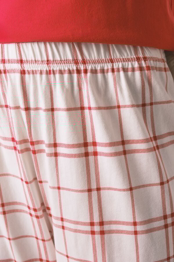 Women'secret Pijama larga 100% algodón cuadros rojo Snoopy rojo