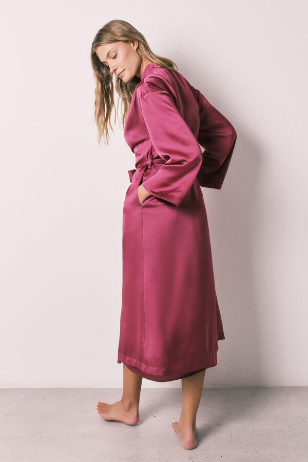 Women'secret Bata larga satinada con fruncidos rosa