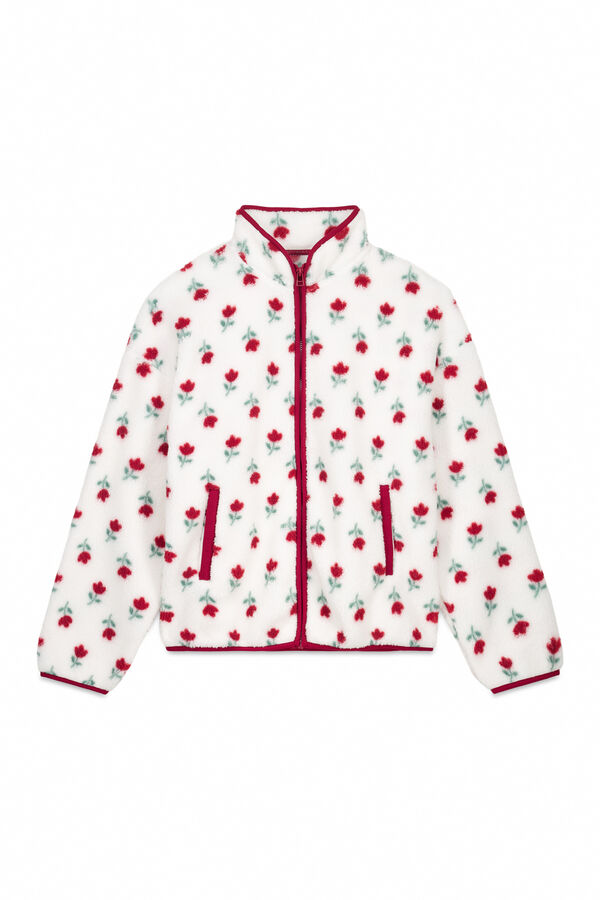 Women'secret Bata de tejido de borrego floral blanco marfil