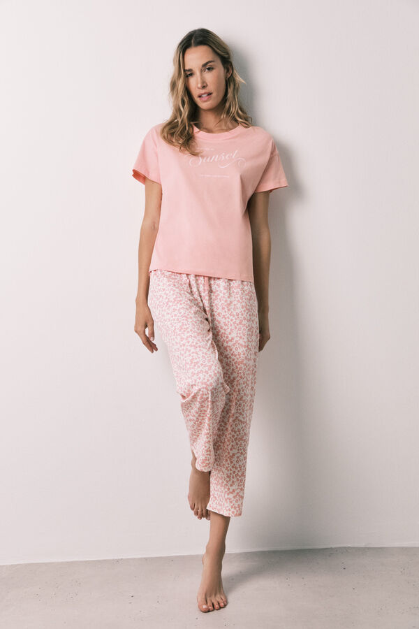 Women'secret Pijama capri de algod&oacute;n rosa miniflor rosa