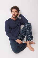Womensecret Pijama larga hombre 100% algodón cuadros azul