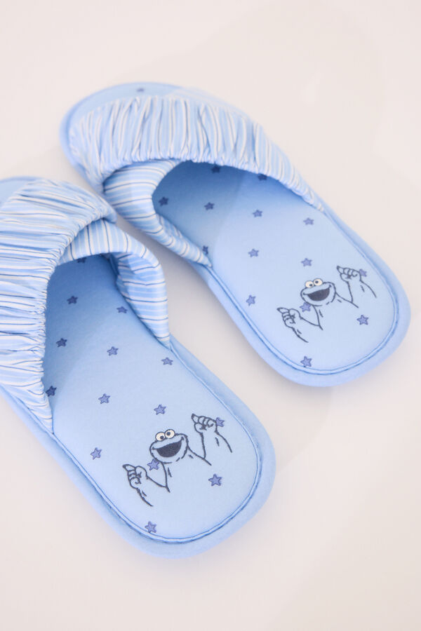 Womensecret Pantuflas para casa de casa abierta "Barrio Sésamo" azul