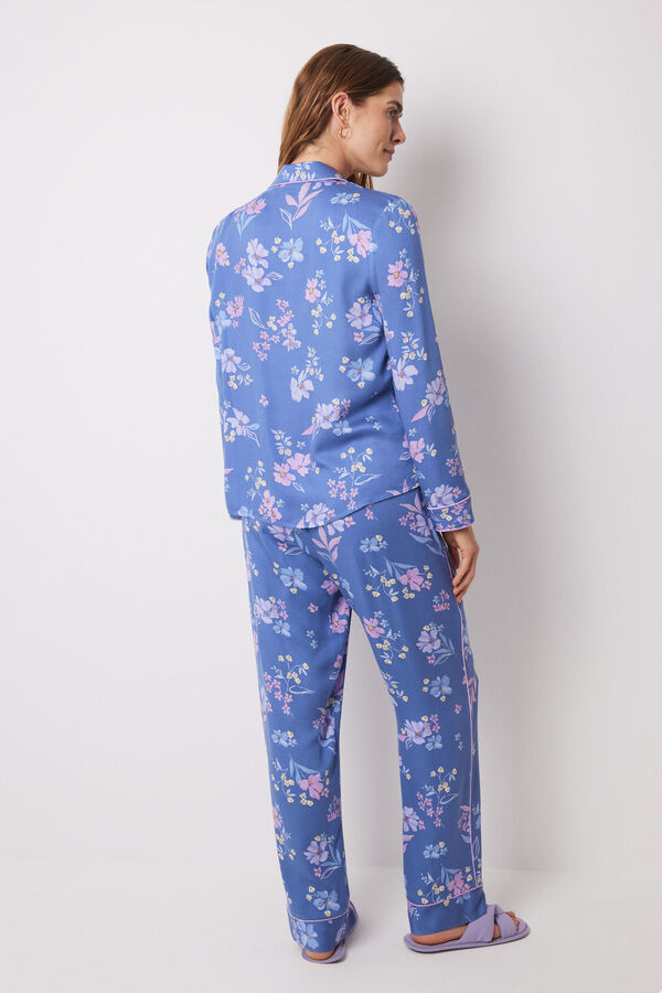 Womensecret Pijama camisera soft touch azul flores azul