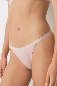 Women'secret Tanga de algodón acanalado rosa
