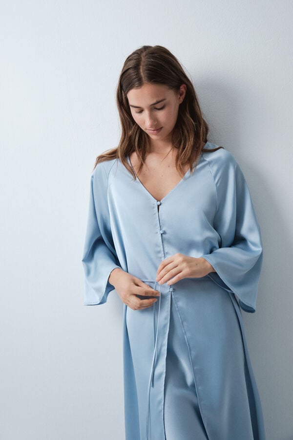 Women'secret Bata larga satinada manga abullonada azul