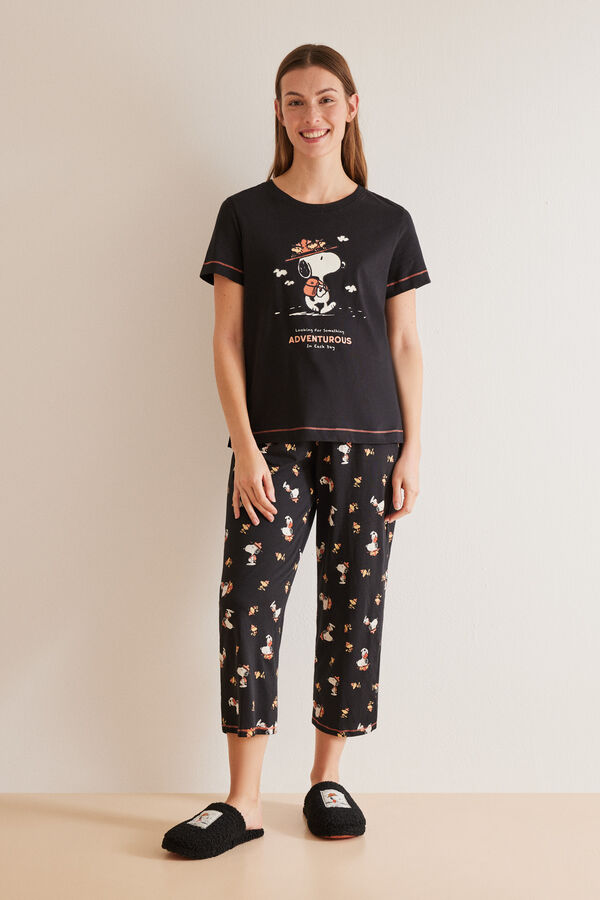 Womensecret Pijama Capri 100% algodón Snoopy negro gris