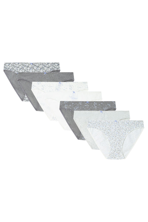 Womensecret Pack de 7 panties clásica de algodón en color gris y blanco estampado