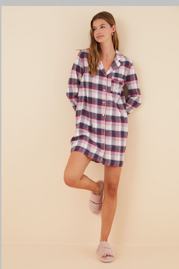 Womensecret Camisón camisero 100% algodón cuadros franela kaki