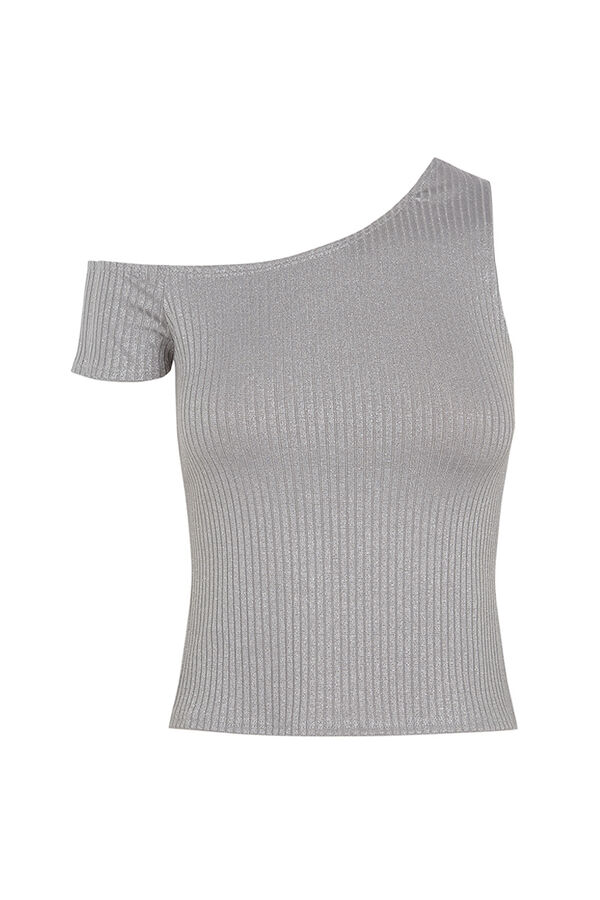 Womensecret Top asimétrico lurex gris gris