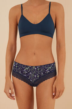 Womensecret Panty brasileño ancho encaje azul estampado