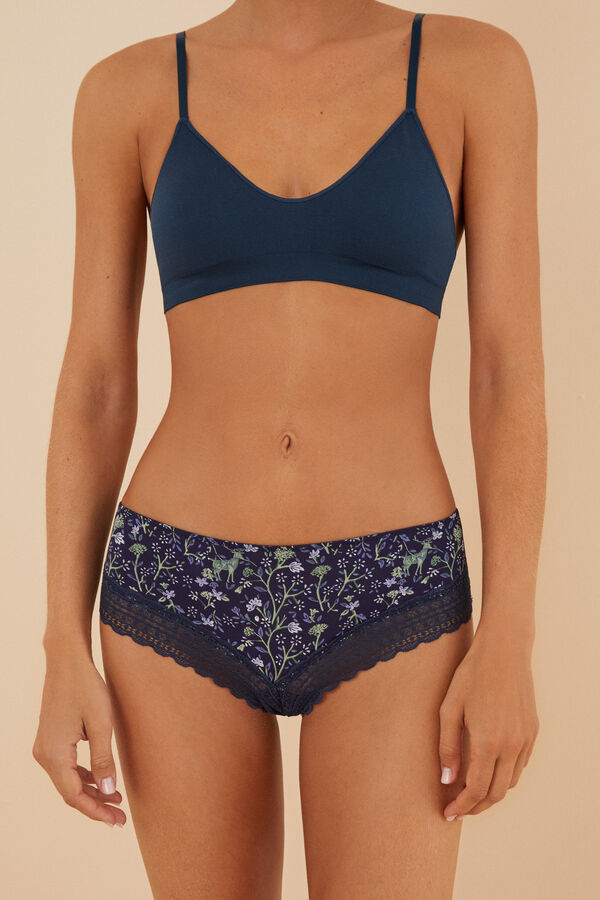 Womensecret Panty brasileño ancho encaje azul estampado