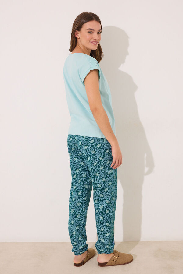 Womensecret Pijama de flores verdes 100% algodón verde
