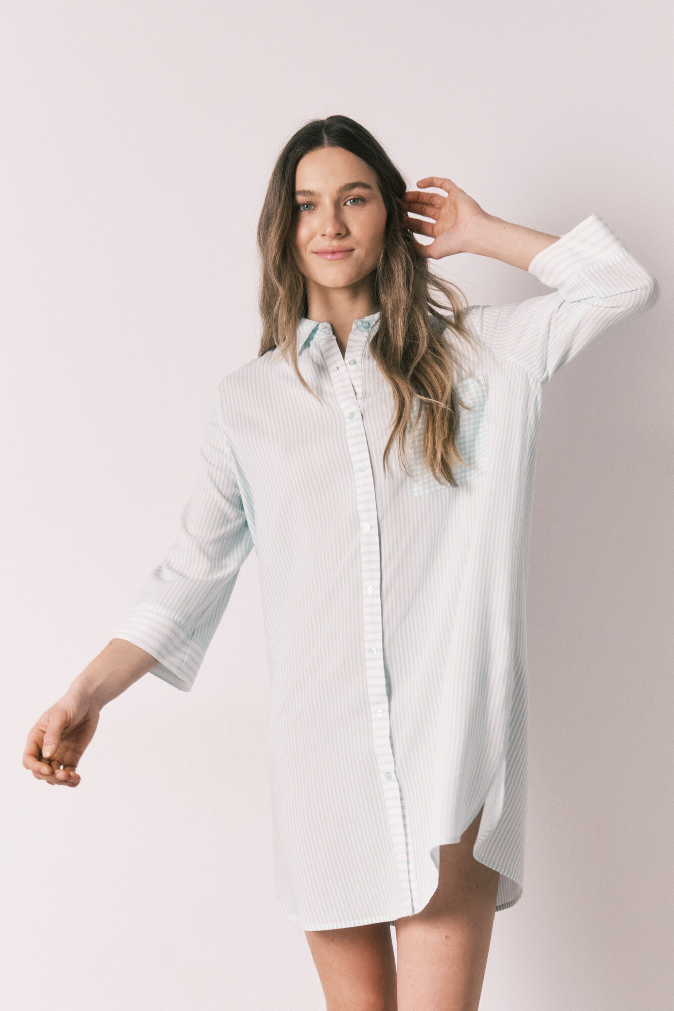 Women'secret Playera de dormir de rayas y cuadros Vichy verde