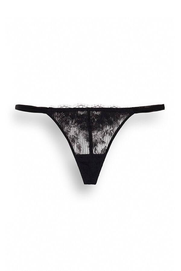 Womensecret Tanga encaje tiras tul negro negro