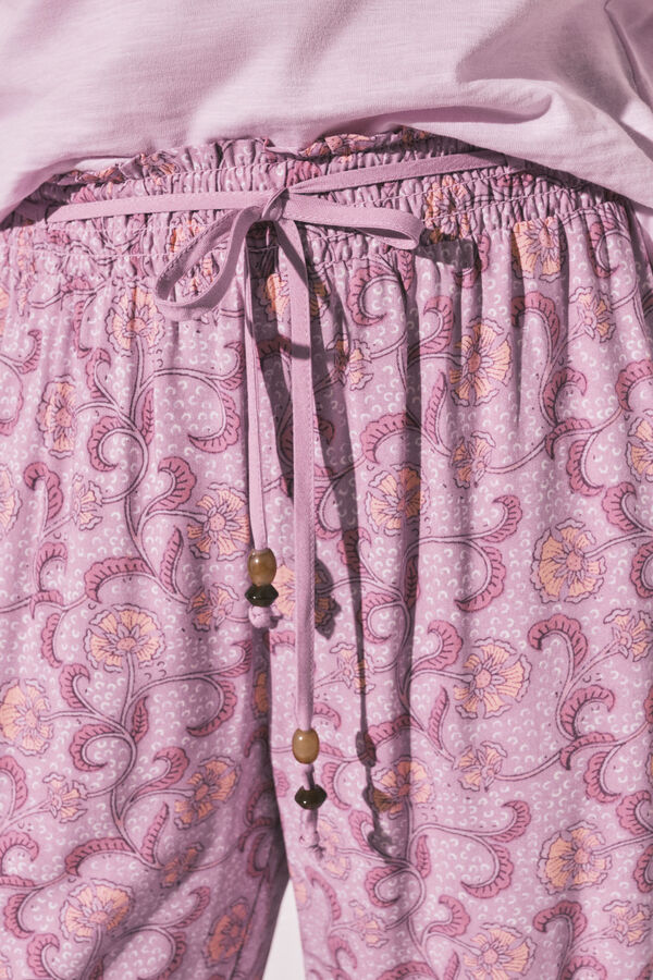 Women'secret Pantal&oacute;n largo estampado de flores rosa rosa